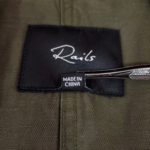Rails Womens XS Collins Green Leopard Utility Military Jacket Linen Blend Safari - Picture 13 of 16